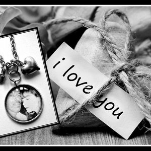 Anti-Tarnish Stainless Steel Custom Photo Heart Key Charm  Necklace Couples Keepsake Anniversary Gift