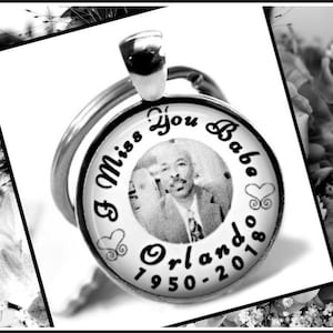 Loss Of Husband, I Miss You Babe Personalized Photo Charm Keychain With Name Dates Condolence Sympathy Gift For Widow