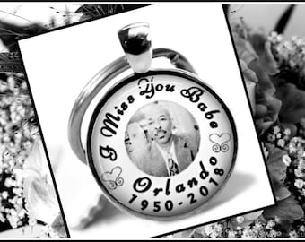 Loss Of Husband, I Miss You Babe Personalized Photo Charm Keychain With Name Dates Condolence Sympathy Gift For Widow