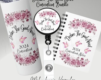 JW 2024 Declare The Good News Convention Bundle Pack Tumbler, Badge Holder, Notebook Pink Floral Butterfly