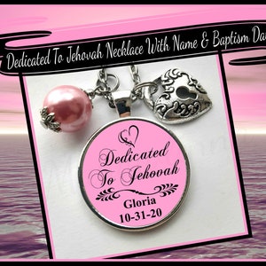 Personalized Jw Gifts Pink, Black  "Dedicated To Jehovah" Charmed Necklace With Name And Baptism Date  Assembly Baptism Gift