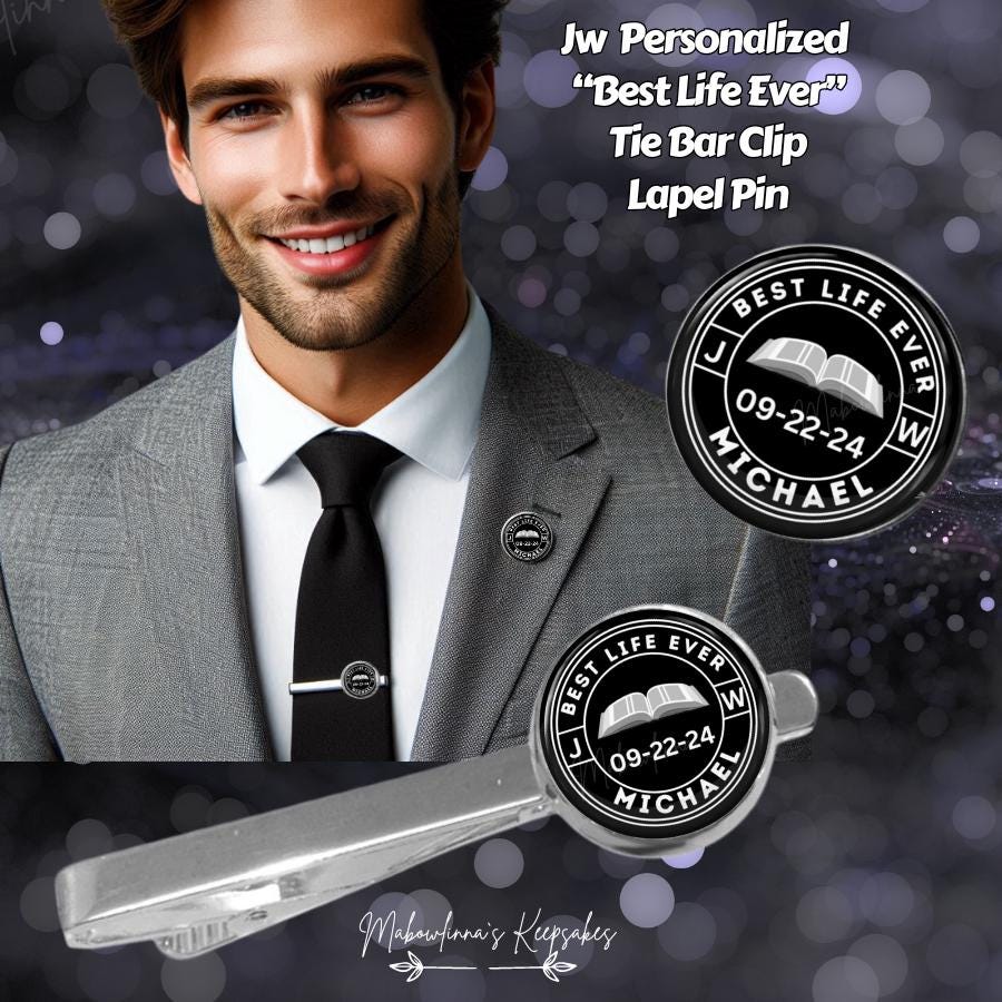 JW Personalized “Best Life Ever” Baptism Custom Tie Bar , Lapel Pin With Name & Baptism Date Assembly Convention Gift