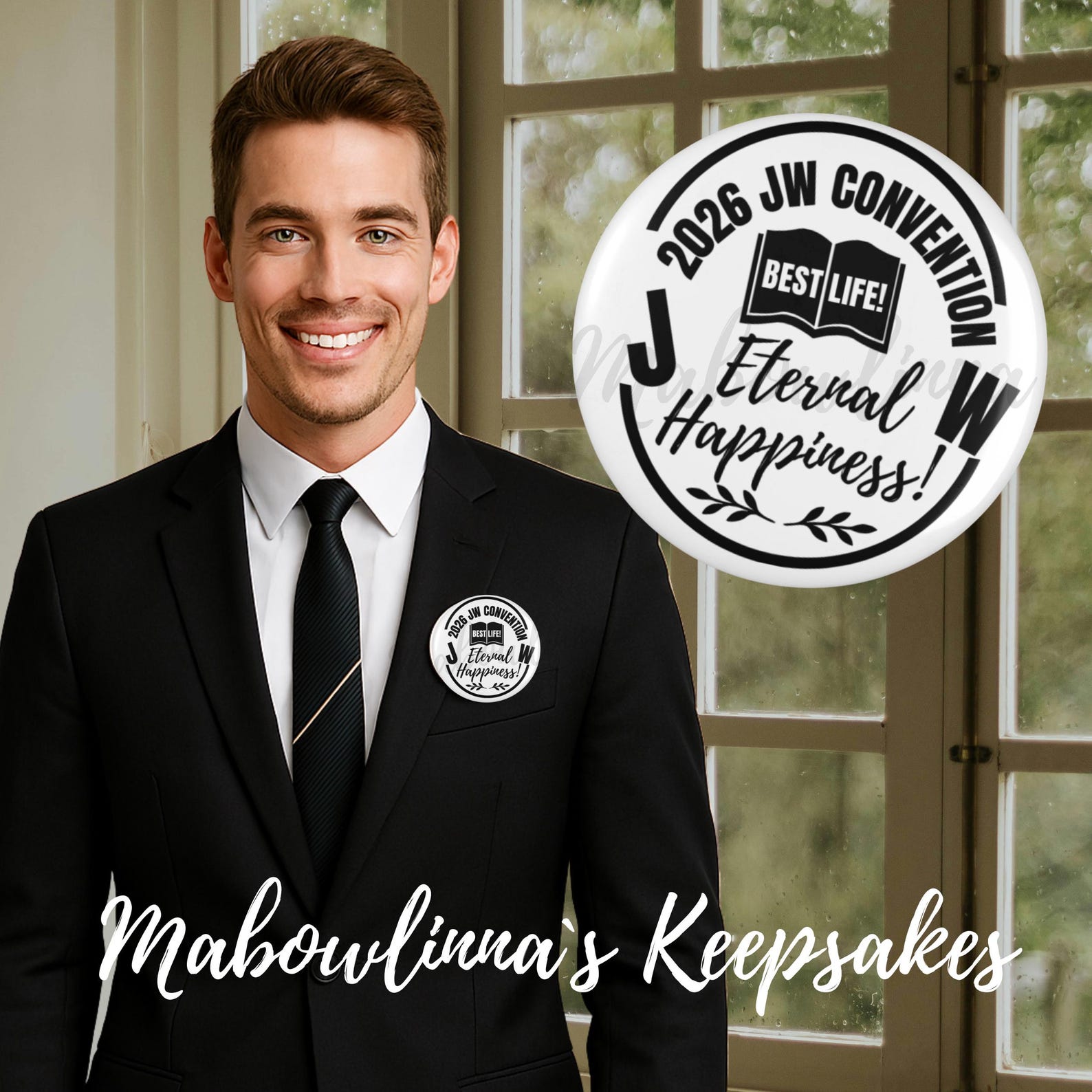 JW 2026 Convention Button Pins – Eternal Happiness – White & Black ...