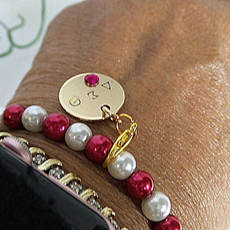 Greek Letter Charm, Hand Stamped Charm Sorority Bracelet Beaded Bracelet Delta Sigma Theta Sorority Charm Bracelet DST Charm
