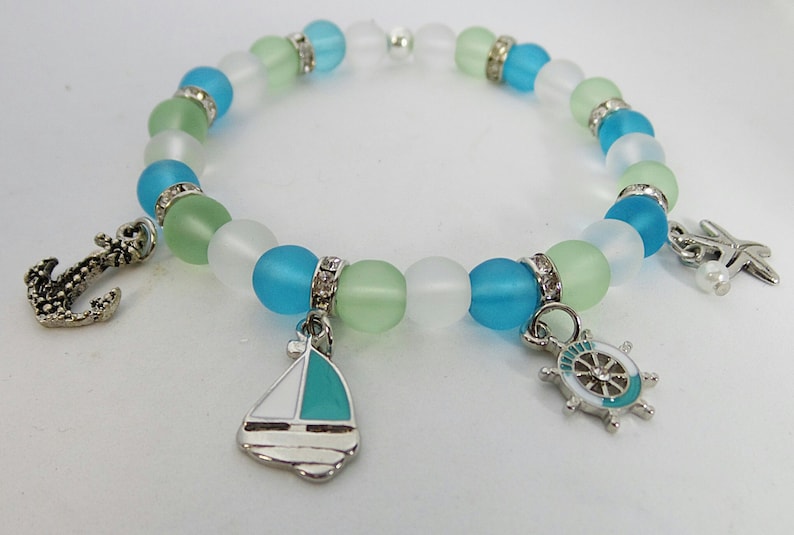 Beach Sea Glass Stretch Cuff Bracelet Sea Women NEW
