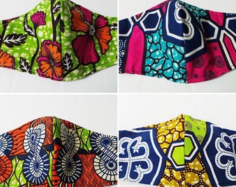 Cloth Face Masks with Filter Pocket, African Print Face Mask, 100% Cotton, Reusable, Washable, Adult, Made in USA