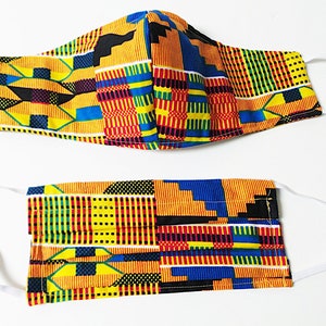 African Print Face Masks with Filter Pocket, Cloth Face Mask, Kente Print Mask, Mud Cloth Mask, Reusable, Washable, Adult, Made in USA image 3