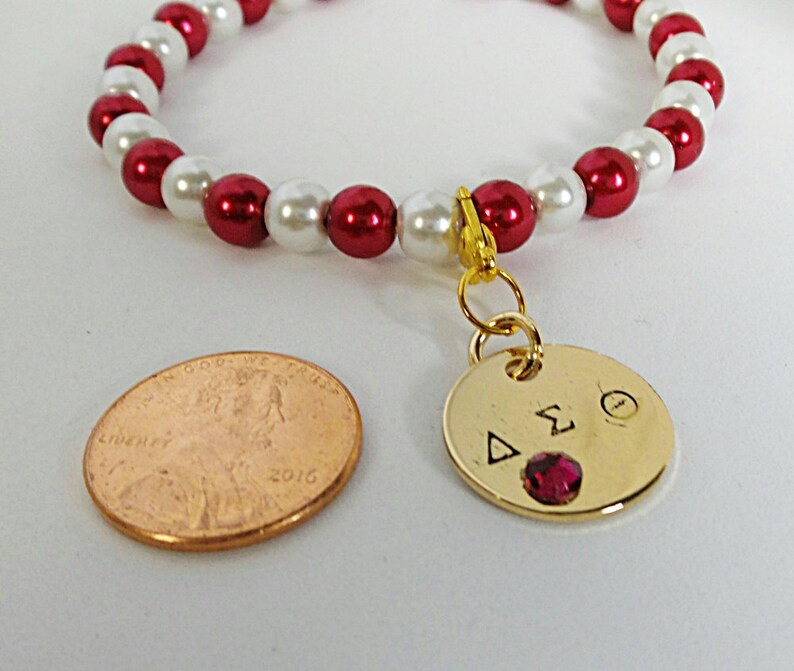 Greek Letter Charm, Hand Stamped Charm Sorority Bracelet Beaded Bracelet Delta Sigma Theta Sorority Charm Bracelet DST Charm
