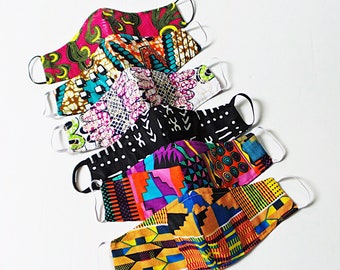 African Print Face Masks with Filter Pocket, Cloth Face Mask, Kente Print Mask, Mud Cloth Mask, Reusable, Washable, Adult, Made in USA