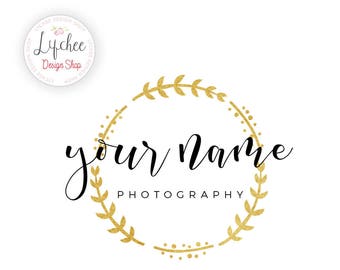 Pre-made Gold Foil Wreath Circle Logo Design Template | Gold Overlay Circular Watermark Design Photoshop PSD Template | INSTANT DOWNLOAD