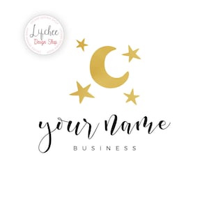 Premade Gold Moon and Stars Logo Business Design Template | Gold Foil Celestial Watermark Design Photoshop PSD Template | INSTANT DOWNLOAD