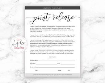 Photo Print Release Template Script Font 8.5x11 | Printable Photography Print Release Photoshop template PSD | INSTANT DOWNLOAD