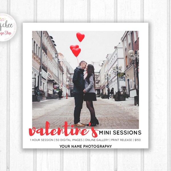 Valentine's Day Mini Session Square Digital Template 5x5 card | Photographer Marketing Booking Ad | Photoshop Template PSD INSTANT DOWNLOAD