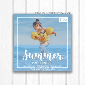 Summer Mini Session Square Digital Template 5x5 card | Photographer Marketing Board Booking Ad Photoshop Template PSD | INSTANT DOWNLOAD