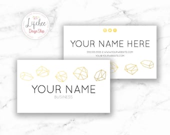 Gold Foil Diamond Business Card Template 3.5x2 | Golden Geometric Printable Business Card Design Photoshop Template PSD | INSTANT DOWNLOAD