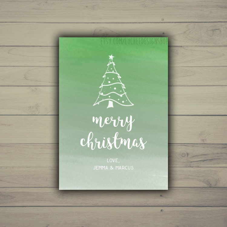 Printable Merry Christmas Card Template 5x7 | Editable Holiday Watercolor Ombre Photo Card | Photoshop template PSD | INSTANT DOWNLOAD