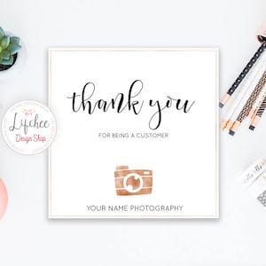 Photographer Business Rose Gold Camera Square Thank You Card | Photography Branding Thank You Note | Adobe Photoshop PSD Template