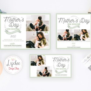 Mother&#39;s Day Mini Session Digital Template Set | Mommy and Me Mini Sessions Marketing Bundle | Photoshop Template PSD INSTANT DOWNLOAD