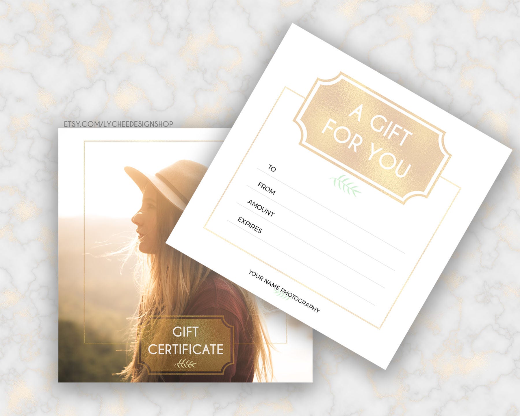 Printable Gold Foil Leaves Gift Certificate Template 5x5 | Editable ...