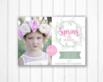 Watercolor Spring Mini Session Digital Template 7x5 card | Photographer Marketing Board Booking Ad Photoshop Template PSD *INSTANT DOWNLOAD*