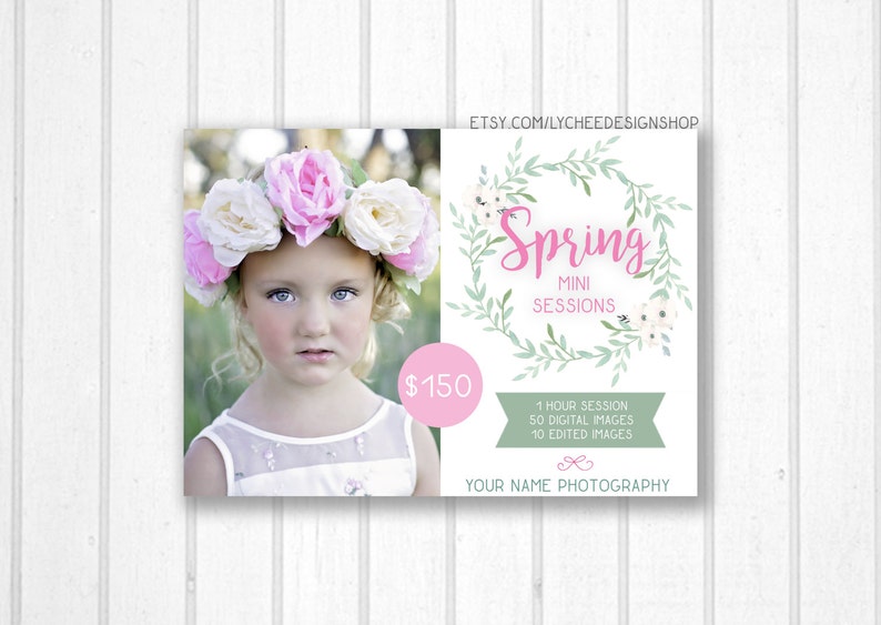 Watercolor Spring Mini Session Digital Template 7x5 Card | Photographer ...