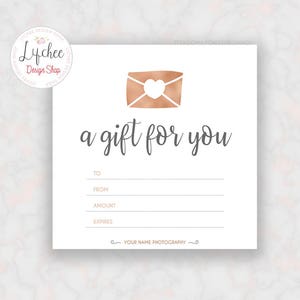 Stampabile Oro Rosa Argento Cuore Fiore Fiore Buono Regalo Modello 5x5 / Modificabile Studio Gift Card design Photoshop modello PSD