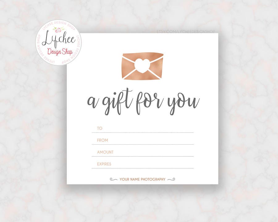 Printable Rose Gold Silver Heart Foil Gift Certificate Template 5x5 ...
