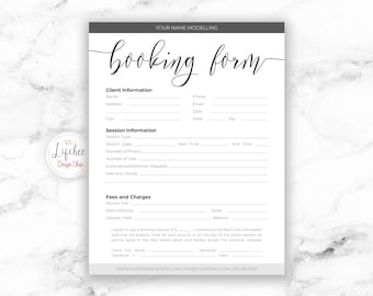 Client Booking Form Template for Models | Script Font 8.5x11 | Printable Modelling Booking Form Photoshop template PSD | INSTANT DOWNLOAD