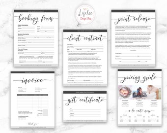 Photography Business Form Template Set | Photographer Marketing Bundle | Gift Card Pricing List Invoice Photoshop templates INSTANT DOWNLOAD