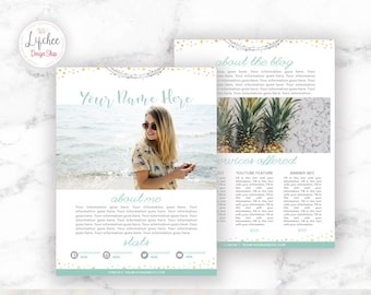 Gold Silver Teal Foil Dots Media Kit Template 2 Page Microsoft Word Template | Blogger Media Blog Press Kit DOCX Template | INSTANT DOWNLOAD