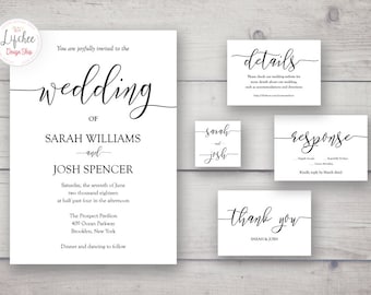 Printable Wedding Invitation Template Set | Script Lettering Wedding Invite Template | Adobe Photoshop template PSD INSTANT DOWNLOAD