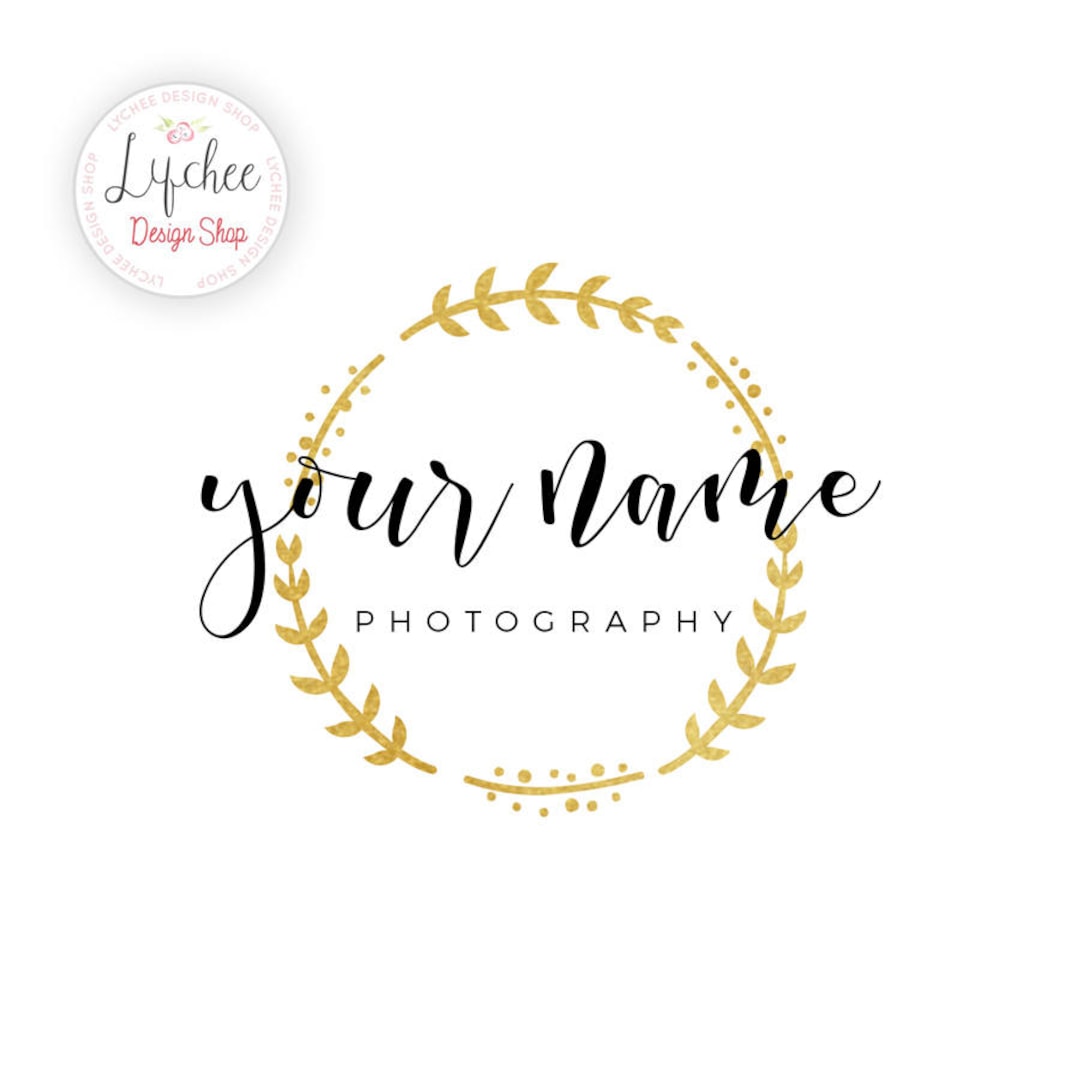 Pre-made Gold Foil Wreath Circle Logo Design Template | Gold Overlay ...