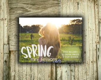 Boho Spring Mini Session Digital Template 7x5 card | Photographer Marketing Board Booking Ad | Photoshop Template PSD | INSTANT DOWNLOAD
