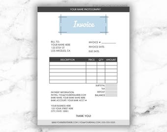 Minimalist Modern Editable Invoice Template 8.5x11 | Printable Photography Business Invoice Photoshop template PSD | INSTANT DOWNLOAD