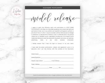 Model Release Form Template Script Font 8.5x11 | Printable Photography Model Release Photoshop template PSD | INSTANT DOWNLOAD