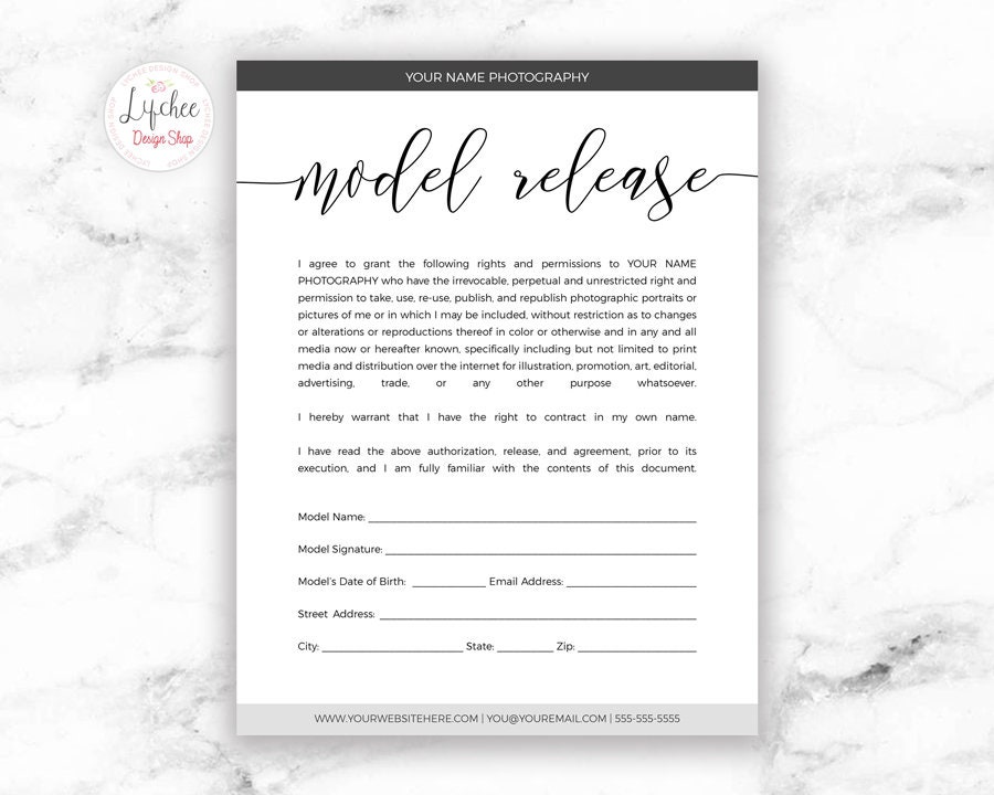 Model Release Form Template Script Font 8.5x11 | Printable Photography ...