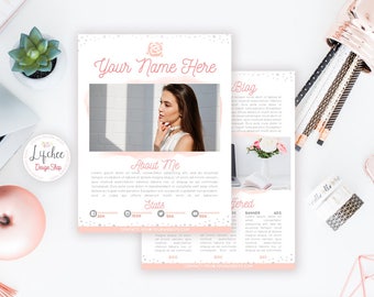 Blush Pink Silver Foil Rose Watercolor Dots Media Kit Template 2 Page Template | Blogger Press Kit Photoshop PSD Template INSTANT DOWNLOAD