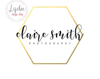 Pre-made Gold Foil Hexagon Watercolor Logo Design Template | Gold Foil Overlay Watermark Design Photoshop PSD Template | INSTANT DOWNLOAD