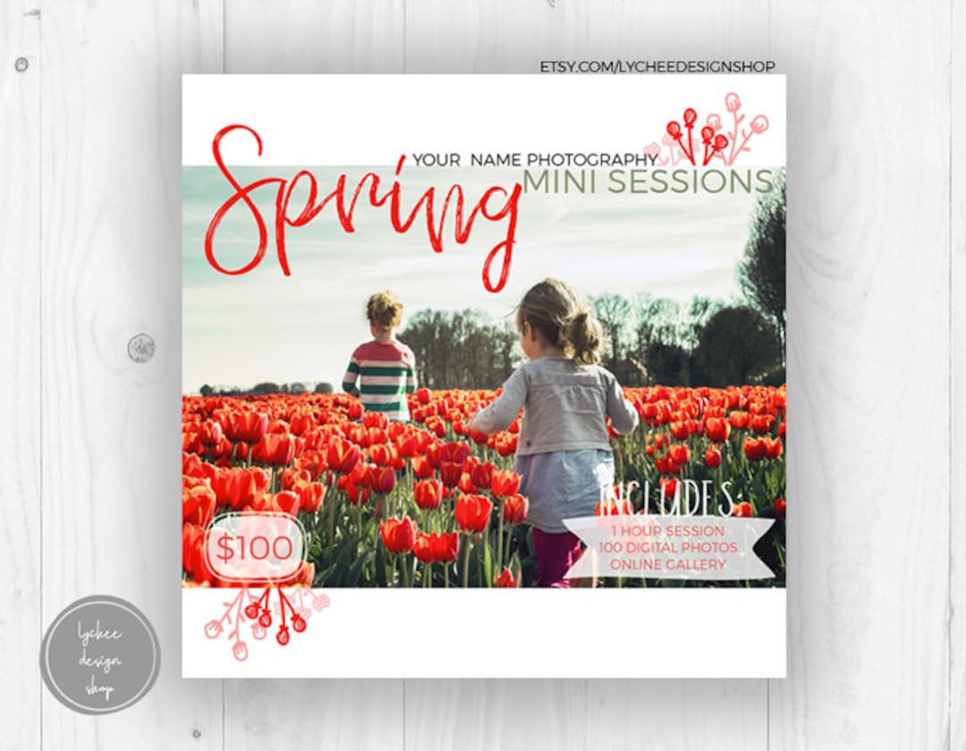 Floral Spring Mini Session Digital Template 5x5 Card | Photographer ...