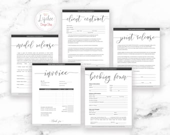 Photography Form Template Set  | Photography Marketing Bundle | Photography Contract Booking Form Invoice PSD Template INSTANT DOWNLOAD