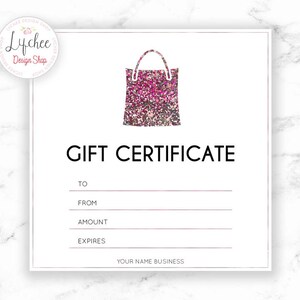 Printable Pink Silver Glitter Certificate Template | Editable Photography Studio Gift Card design | Photoshop template PSD INSTANT DOWNLOAD