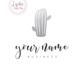 Pre-made Silver Foil Cactus Logo Design Template | Silver Overlay Watermark Design Photoshop PSD Template | INSTANT DOWNLOAD