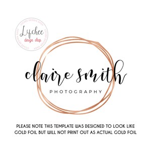 Pre-made Rose Gold Foil Circle Logo Design Template Rose Gold Circle Overlay Watermark Design Photoshop PSD Template INSTANT DOWNLOAD image 2