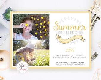 Summer Mini Session Digital Template 7x5 card | Summer Mini Sessions Instagram Session Booking Ad Photoshop Template PSD INSTANT DOWNLOAD