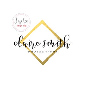 Pre-made Gold Foil Diamond Logo Design Template Gold Overlay Square Watermark Design Photoshop PSD Template INSTANT DOWNLOAD image 1