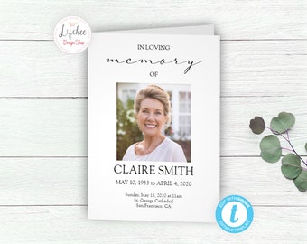 Printable Minimal Funeral Template | Editable Celebration of Life Funeral Program Memorial Photo Template | Instant Download Templett