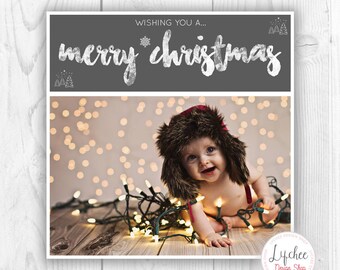 Printable Merry Christmas Card 5x5 Template | Editable Christmas Happy Holiday Photo Card Adobe photoshop template PSD | INSTANT DOWNLOAD