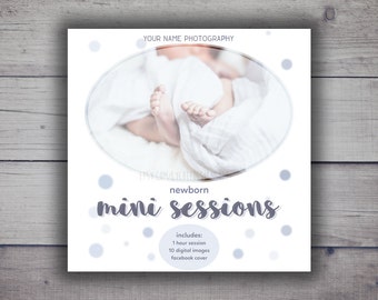 Newborn Mini Session Digital Template 5x5 card | Photographer Marketing Board Booking Ad | Photoshop Template PSD | INSTANT DOWNLOAD