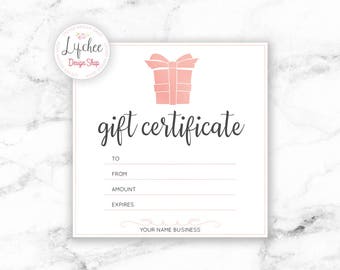 Printable Blush Rose Gold Gift Certificate Template | Editable Photography Studio Gift Card design | Photoshop template PSD INSTANT DOWNLOAD