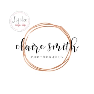 Pre-made Rose Gold Foil Circle Logo Design Template Rose Gold Circle Overlay Watermark Design Photoshop PSD Template INSTANT DOWNLOAD image 1